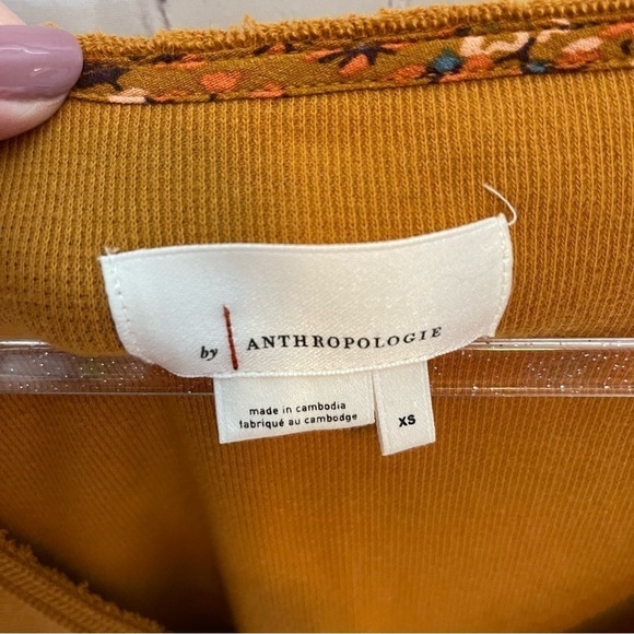 Anthropology Waffle Knit Embellished Sleeve V-Neck Top XS - Picture 6 of 10